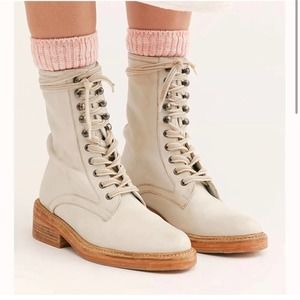 Free People Santa Fe Lace-Up Boot Leather Ecru Women's Sz EU 38 US 8 NEW $178